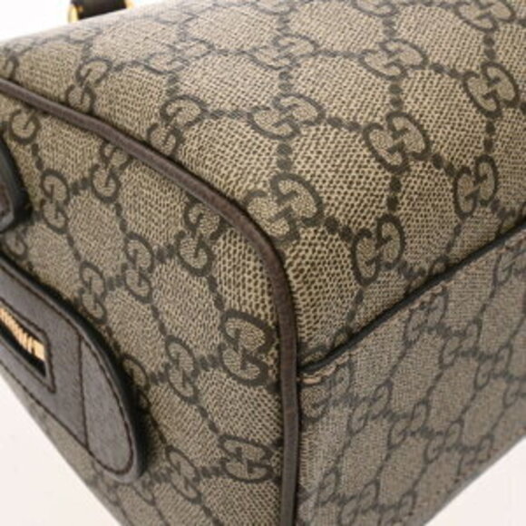 Gucci Boston Bag Ophidia Beige Ebony Brown GG Supreme Canvas Leather - Picture 7 of 10